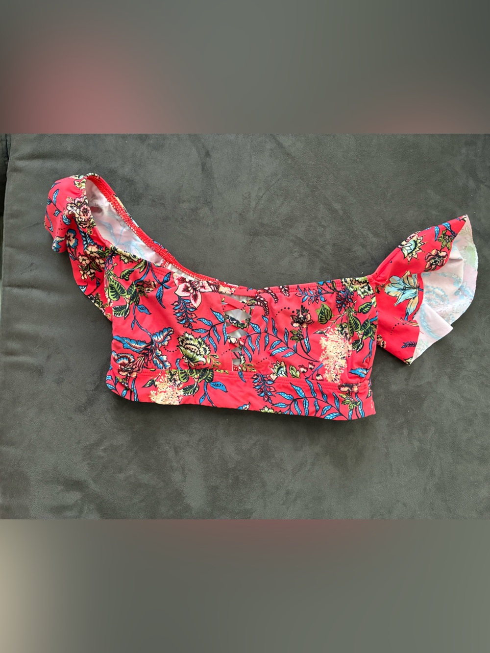 Ella Moss Red Floral Off-Shoulder Bikini Top
